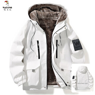 Woodpecker (tucano) winter coat men's velvet thickened trendy jacket men's hooded loose warm cotton jacket youth jacket d209 white velvet upgraded cold resistance and warmth 4xl about 180-200jin jin equals 0.5 kg can be worn