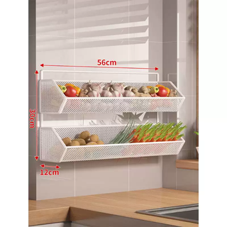 Yusenyi kitchen storage rack artifact drainage wall basket perforated free multifunctional vegetable basket seasoning wall hanging rack ginger and garlic white double layer large (standard model)