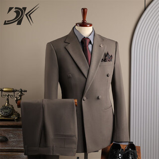 Dk high-end men's suit suit men's double-breasted jacket casual business formal wear groomsman wedding suit two-piece brown (suit + trousers) 3xl 56 (145-158jin jin equals 0.5 kg)