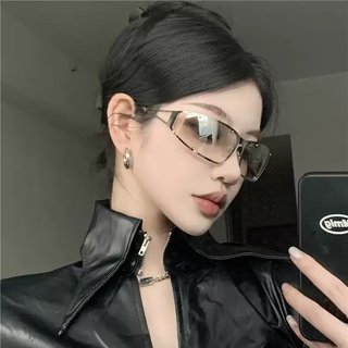 Lecali large frame sunglasses for women european and american fashion future technology personality hollow rivet sunglasses street style cool glasses full frame shallow frame glasses silver frame mercury film