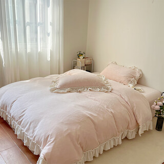 Mercury series french princess style plus velvet milk velvet bed four-piece set for girls heart pink coral velvet warm sheets and quilt covers for students, lace style - youyou pink bed sheet style (tiled) x 1.5m bed four-piece set (quilt cover 200