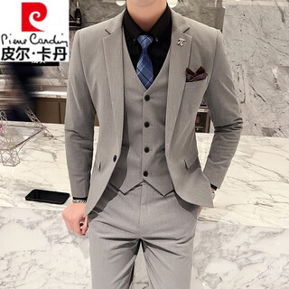 Pierre cardin high-end suit men's 2025 new wedding dress fashion business professional formal suit three-piece suit apricot three-piece suit 5xl