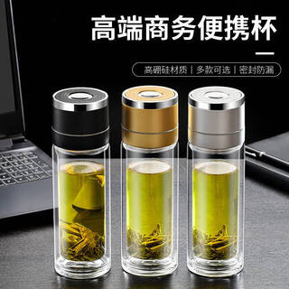 High-end and elegant one-click tea and water separation cup high borosilicate double-layer glass car water cup silver
