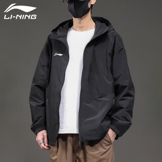Li ning jacket men's spring and autumn hooded jacket youth zipper cardigan casual loose trendy outdoor sports windbreaker men black windbreaker jacket sports versatile l /175 (125-145jin jin equals 0.5kg)