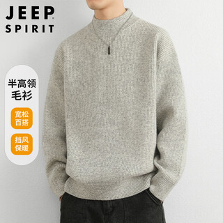 Jeep spirit jeep half-turtleneck sweater for men in autumn and winter trendy brand sweater for men with loose inner sweater, light gray xl