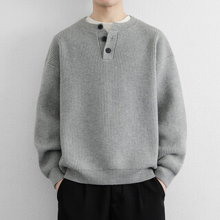 Xinyoujie henry collar fashionable simple high-end knitted sweater for men lazy style boys sweater 2025 autumn and winter trend 2555 light gray m recommended 100-120jin jin equals 0.5 kg