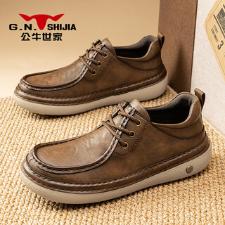 Bull family men's shoes autumn and winter new comfortable soft-soled men's casual shoes retro low-cut lace-up sneakers outdoor sports leather shoes