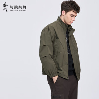 Dances with wolves windproof stand collar jacket men's 2025 autumn and winter new commuting anti-wrinkle high-quality casual youth loose jacket 1078 military green 203 l (175)