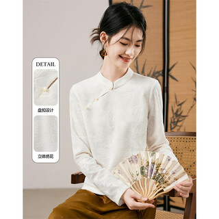 Xin feiyu new chinese style national style top women's long sleeve women's 2025 autumn new slim fit shoulder printed stand collar shirt