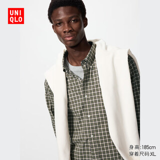 Uniqlo men's and women's high quality long staple cotton plaid shirt long sleeve shirt casual cotton 480649 56 olive xs /160/76a