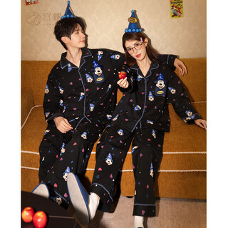 Gongdie light and soft disney mickey spring and autumn couple pajamas women's long sleeve cartoon home clothes set men's