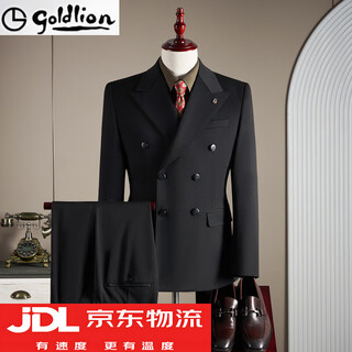 Goldlion double breasted suit men's business formal high quality wool slim fit large size groom wedding suit three piece black single piece suit m (95-110jin jin equals 0.5kg)