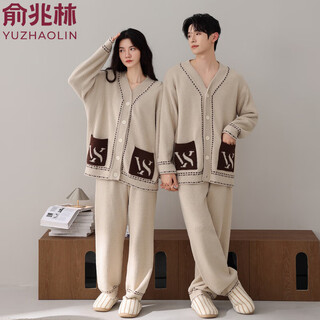 Yu zhaolin double-sided half-velvet kimono collar v-neck cardigan couples pajamas winter thickened and warm young men and women home clothes 146012+146509 m female