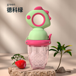 Jingqiao bite bite baby fruit eating food grade fruit and vegetable chewing bag for babies over 6 months old, push-type food supplement, green cartoon dinosaur, 1 pack