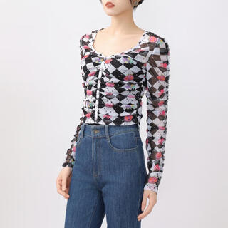 Amass women's 25 spring and summer mesh thin checker top smocked design slimming short t-shirt 5301067 plaid s