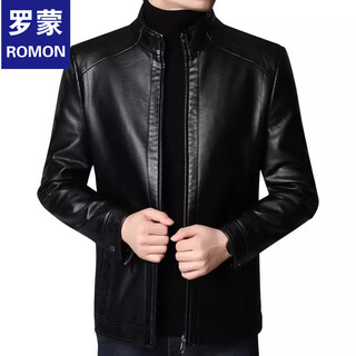 Romon authentic haining 25 new men's leather jacket middle-aged and elderly men's winter velvet thickened daddy leather jacket black stand-up collar xl 180 125-140jin jin is equal to 0.5 kg