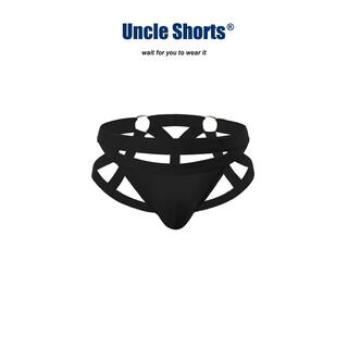 Uncle shorts black double thong men's underwear sexy hollow metal breathable cotton briefs black_sporty sexy double thong m _100-125jin jin equals 0.5 kg