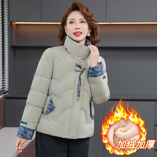 Yu zhaolin (yuzhaolin) mother's winter down jacket women's short plus velvet thickened cotton jacket middle-aged and elderly women's chinese warm cotton jacket khaki 2xl recommended 110-125 jin jin equals 0.5 kg