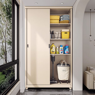 Double sunproof and waterproof balcony cabinet bay window cabinet storage cabinet steel outdoor large capacity integrated wall storage wardrobe length 925*width 550*height 1800mm-maternity and infant grade environmental protection light yellow-free installation