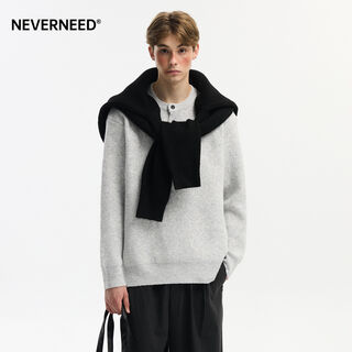 Neverneed henry collar pullover men's autumn and winter american lazy style sheep wool sweater jacket light gray m m