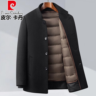 Pierre cardin high-end woolen woolen coat men's stand-up collar jacket winter removable down liner middle-aged and elderly dad jacket black xl 180