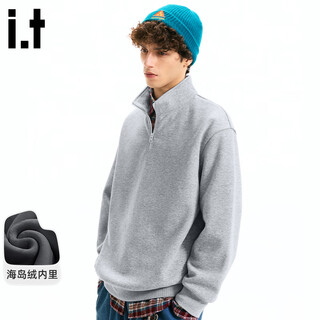 Fingercroxx it men's sweatshirt trendy velvet loose top autumn and winter new half-zip casual jacket hemp gray xl