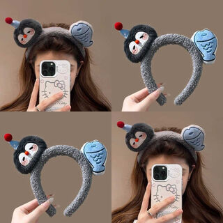 Cute and creative penguin fish plush headband for female cartoon cute headband hairpin for washing face and taking photos and pressing hair headband 1 penguin headband