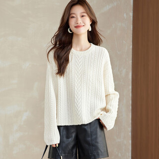 Shexi (srcr) 500g heavyweight thick 100% wool sweater for women autumn and winter lazy loose cable knit bottoming sweater