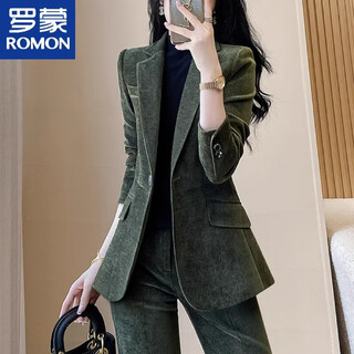 Luo meng suit women's 2025 new green corduroy thickened suit suit temperament ladylike professional wear military green two-piece set s