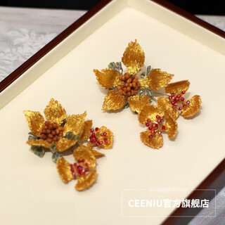 Ceeniu bridal chinese style headwear niche personalized imitation golden flower hair accessories xiuhe suit dragon and phoenix gown morning gown cheongsam accessories pair (with clip on the back)