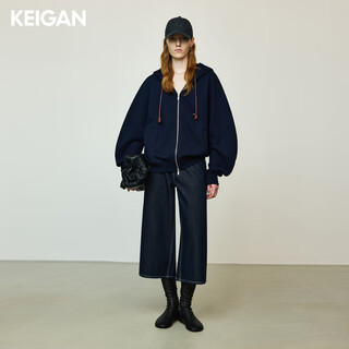 Keigan bay crystal series/japanese r0w homologous lamb leg sleeves and fleece double zipper sweatshirt jacket for women midnight navy s 34