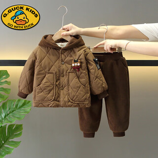 G.duckkids boys autumn and winter clothing set 2025 new children's plush cotton jacket baby winter thickened cotton jacket two-piece set brown 120 cm