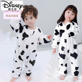 Disney children's flannel baby winter pajamas coral velvet boys and girls plus velvet home clothes baby anti-kicking quilt sleeping bag white cow spring and autumn 73cm