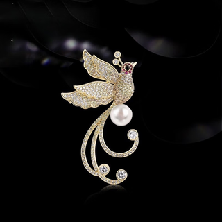 Long colorful bow pearl brooch female forest high-end corsage pin anti-exposure birthday gift for girlfriend phoenix brooch