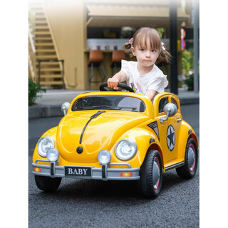 Pushou children's electric car can sit on four-wheeled electric car for men and women, new remote control toy car, double stroller, yellow, electric drive