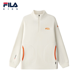 Fila children's sweatshirt 2025 winter new style boys' sports velvet pullover top for middle and large children, pear white-fiv 175 cm