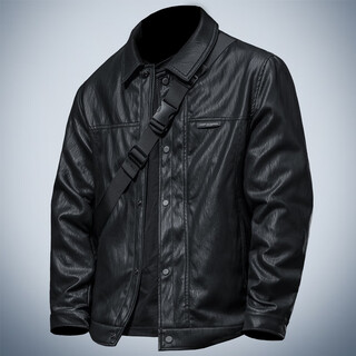 Ji yan men's leather jacket 2025 new slim fit, handsome and high-end motorcycle casual lapel leather jacket for men black xl (suitable for 125-140 jin jin is equal to 0.5 kg)