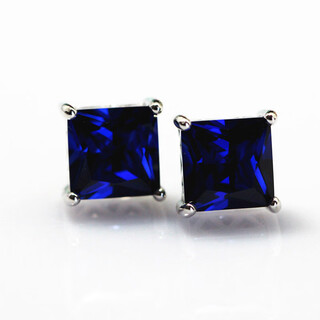 Yuze princess square tanzanite sapphire earrings for women, korean fashion simple sterling silver jewelry, colorful treasures, hypoallergenic, main stone 7x7mm