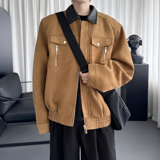 Goodrow retro barn style men's jacket spring and autumn maillard suede splicing work jacket brown m