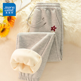 Jeanswest waffle plus velvet leggings women's sweatpants 2025 new autumn and winter student warm loose casual sweatpants hemp gray burgundy flowers_k 3xl