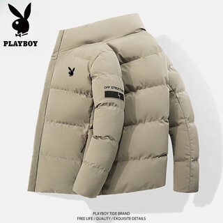 Playboy cotton coat for men winter 2025 new style coat cotton coat thickened to keep warm and cold-proof casual loose youth men's cotton padded jacket 005-khaki (scarf included) l 100-115jin jin equals 0.5 kg
