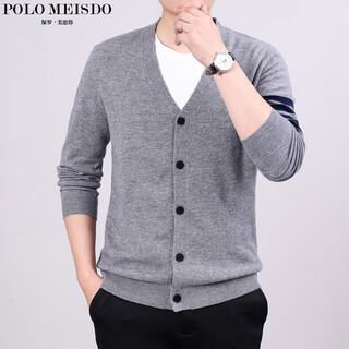 Polomeisdo 100% sheep wool cardigan men's sweater fashion casual outer sweater jacket top medium gray regular l
