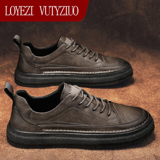 Loyezi vutyziuo light luxury men's shoes 2025 autumn and winter new sneakers for men genuine leather soft sole sports work business casual leather shoes for men khaki 41 standard leather shoe size