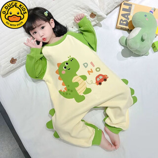 G.duckkids little yellow duck children's warm sleeping bag one-piece pajamas autumn and winter anti-kick quilt home clothes long-sleeved one-piece green - dinosaur german velvet fabric wearable in autumn and winter 110 height 100-110cm weight 30-35 jin jin equals 0.5 kg