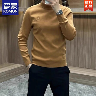 Romon european station autumn and winter mid-collar sweatshirt men's new fashion slim fit inner warm long-sleeved t-shirt bottoming shirt trendy orange xl