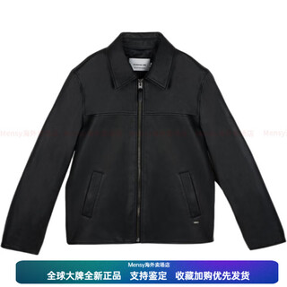 Coach fw24 solid color pointed collar long sleeve leather jacket men's black new year's day gift black s