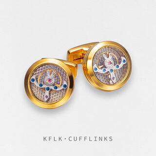 KFLK高档机械男士衬衫袖扣法式袖口扣陀飞轮袖钉轻奢机芯袖口扣 定制 金色
