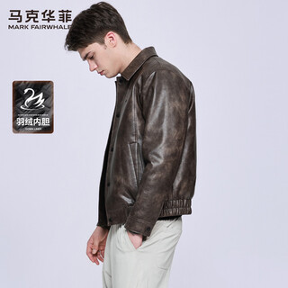 马克华菲夹羽绒PU皮翻领夹克男士2025秋冬新款高级感复古休闲皮衣外套7007 咖色303 M 170