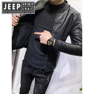 Jeep spirit jeep leather jacket men's spring and autumn new stand collar slim motorcycle suit versatile men's leather jacket handsome jacket 8886-thickness single lining size small regular s suitable for 80-90 jin jin equals 0.5 kg small