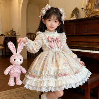 Kafanli (kafanii) girls autumn and winter lolita princess dress 2025 new children's birthday dress puff skirt mesh skirt dress apricot gradient 866 plus velvet no accessories 100 cm